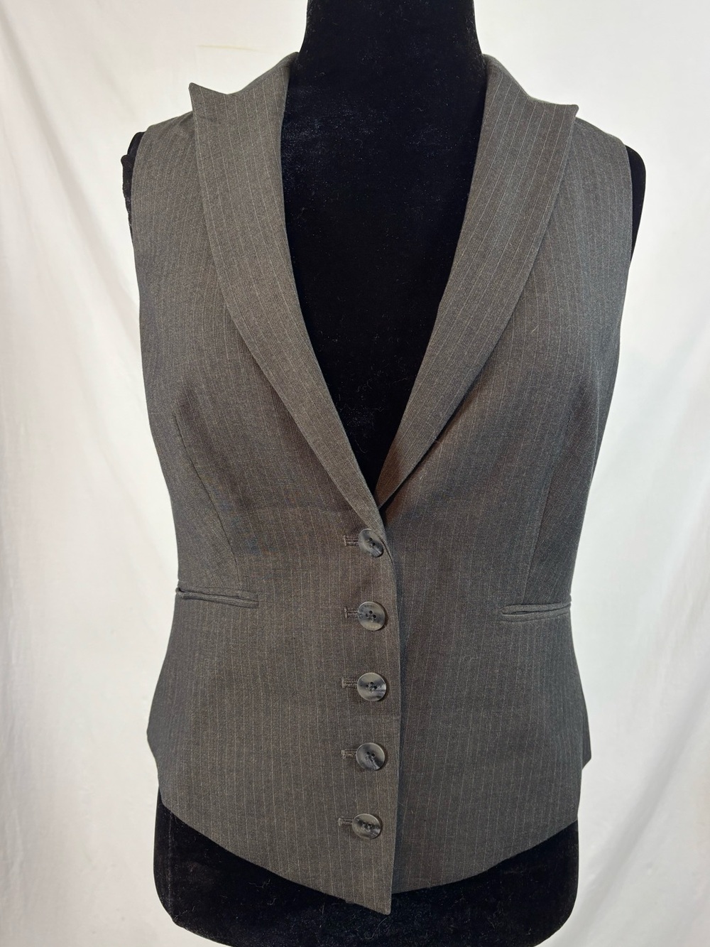 Calvin Klein Size 6 Grey Pinstripe Tailored Vest Waistcoat Officecore
